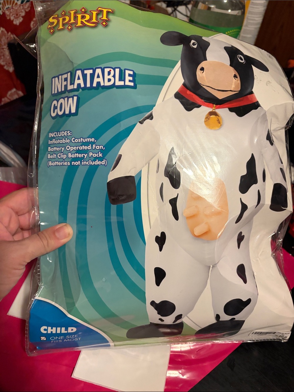 Spirit Inflatable Cow Costume - White & Black with Red Collar